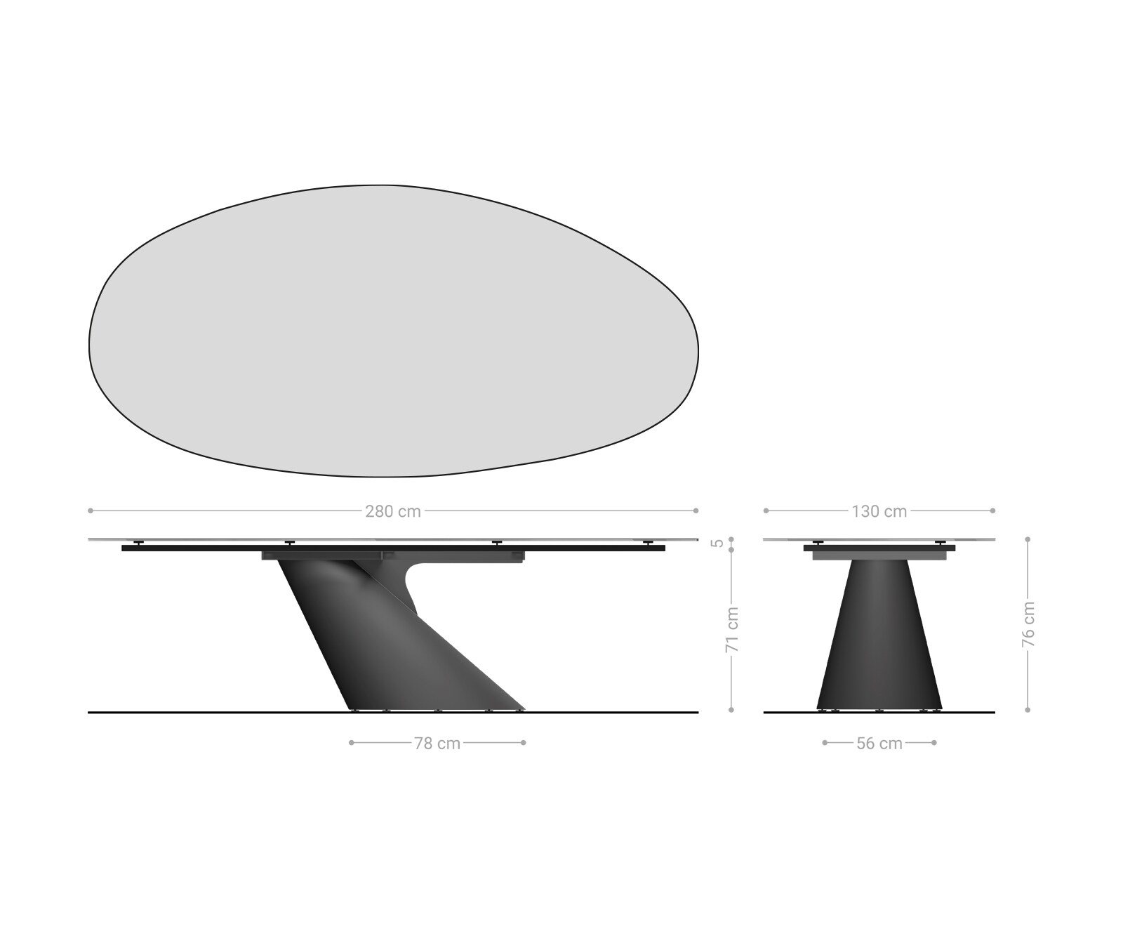 Table à manger Edge ovalee 280x130 céramique Laminam® Sabbia chêne coloré Cono métallique argent 8