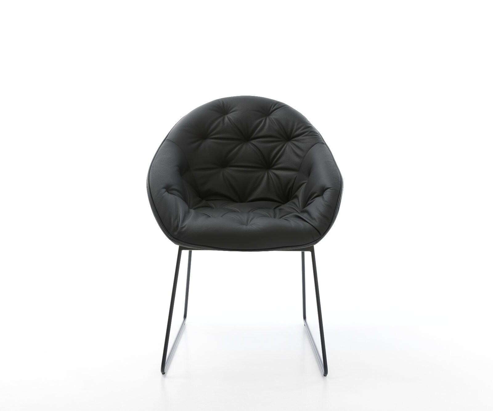 Chaise-de-salle-à-manger Gaio-Flex cuir de vache noir pied trapèze noir 1