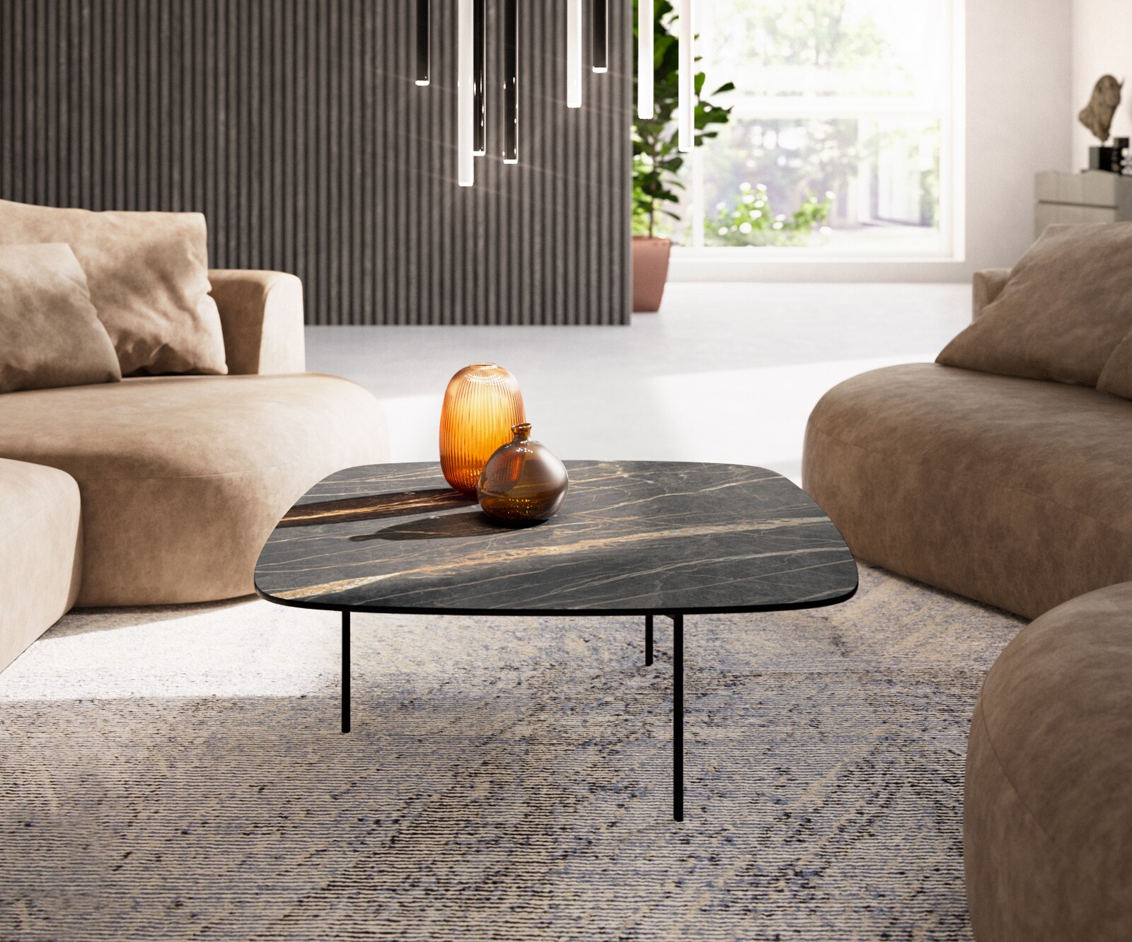 Table basse Edge Boot 90x90 cm céramique Laminam® Noir Desir brun Trive métal noir 2