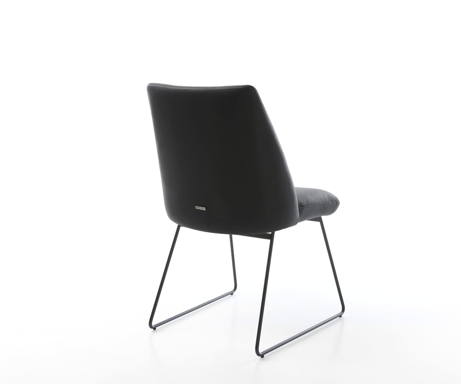 Chaise-de-salle-à-manger Elso-Flex cuir de vache noir pied trapèze noir ressorts ensachés 4