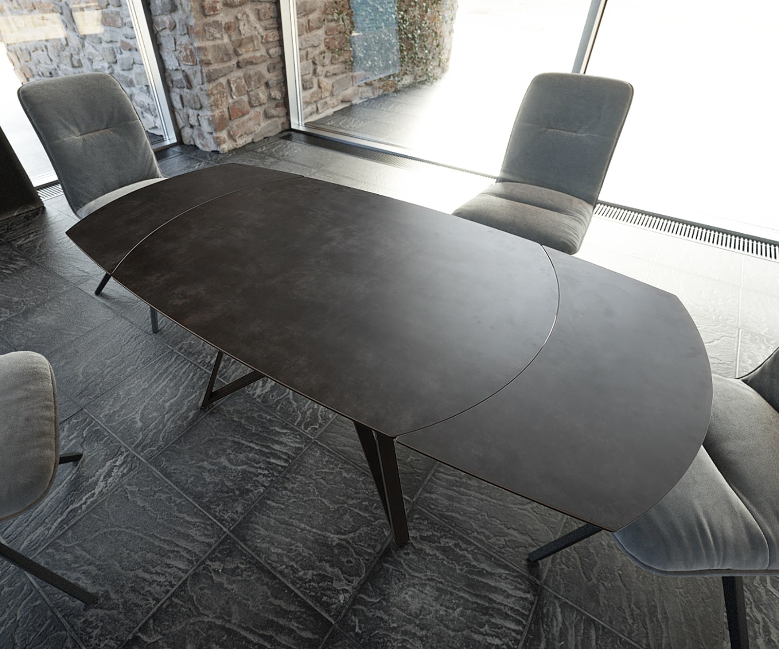 Table-manger Carlow 130/200x95 cm céramique gris métal extensible 3 Table-manger Carlow 130/200x95 cm céramique gris métal extensible 3