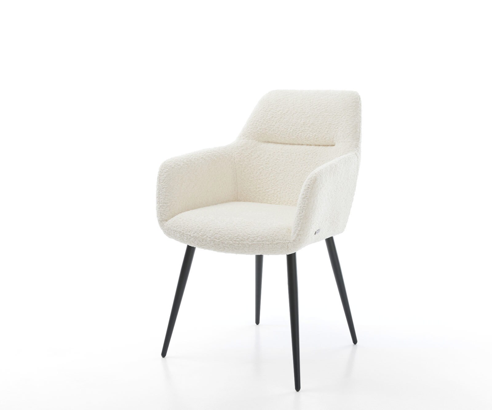 Chaise-de-salle-à-manger Pejo-Flex bouclé blanc 4 pieds coniques noir ressorts ensachés