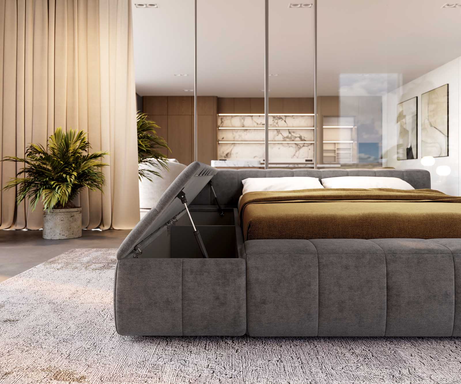 Sommier-Espazio 140x200 cm microfibre grise avec espace de rangement 6