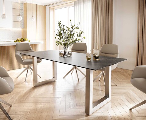 Table-à-manger Edge 200x100 céramique Laminam® noir desir brun inox large