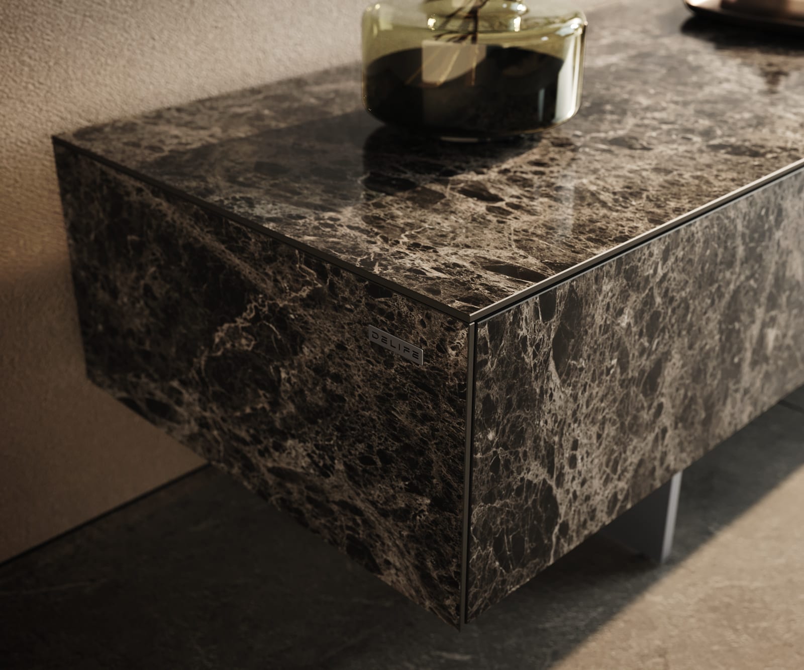 Meuble-TV Cuor 150 cm Céramique Emperador Extra Lucidato brun foncé 1 Clapet 1 Tiroir Pied optique flottant Ancier inoxydable 5 Meuble-TV Cuor 150 cm Céramique Emperador Extra Lucidato brun foncé 1 Clapet 1 Tiroir Pied optique flottant Ancier inoxydable 5