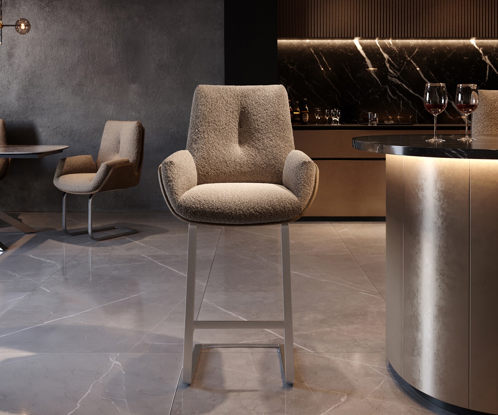Chaise-de-bar Clea-Flex mélange de matériaux boue Chaise cantileversement plat acier inoxydable ressorts ensachés 1