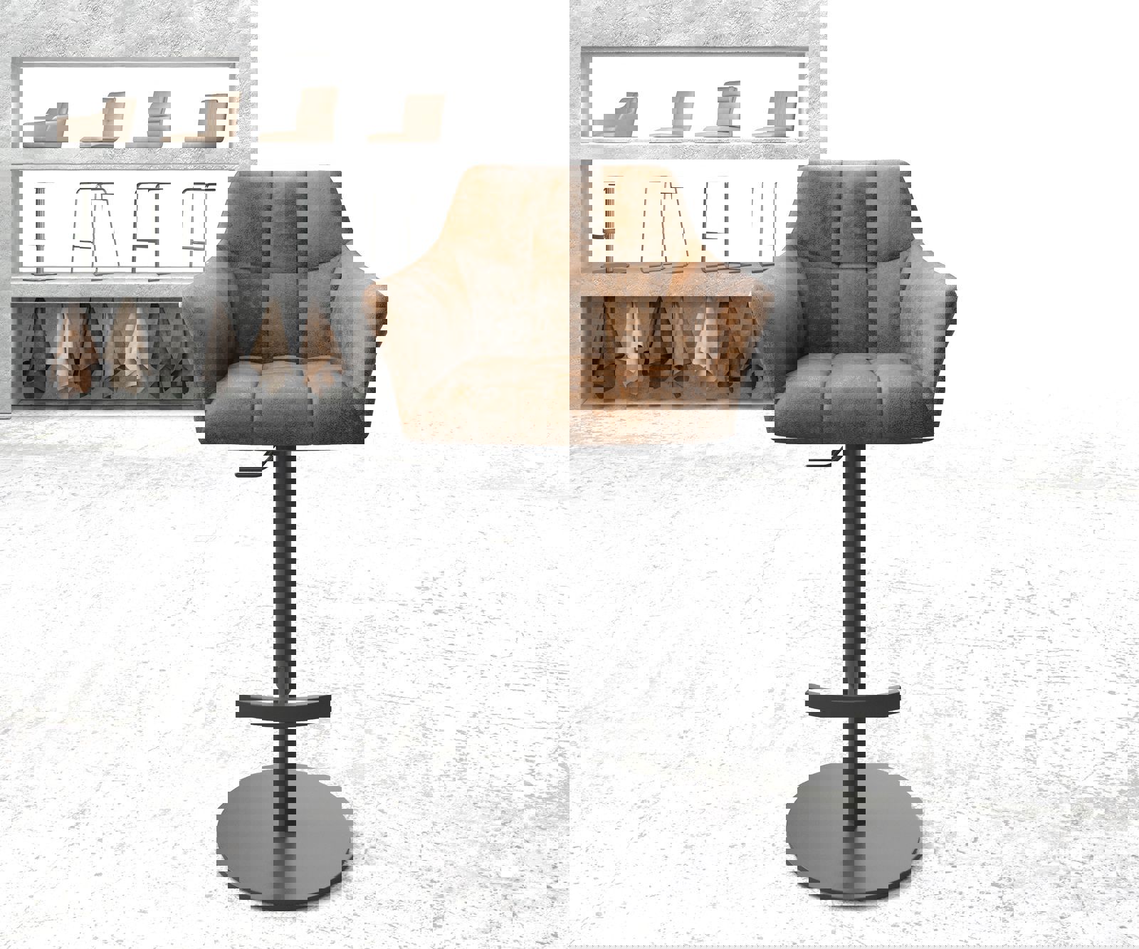 Chaise-de-bar Yulo-Flex vintage marron base tournante réglable en haut métal 1 Chaise-de-bar Yulo-Flex vintage marron base tournante réglable en haut métal 1