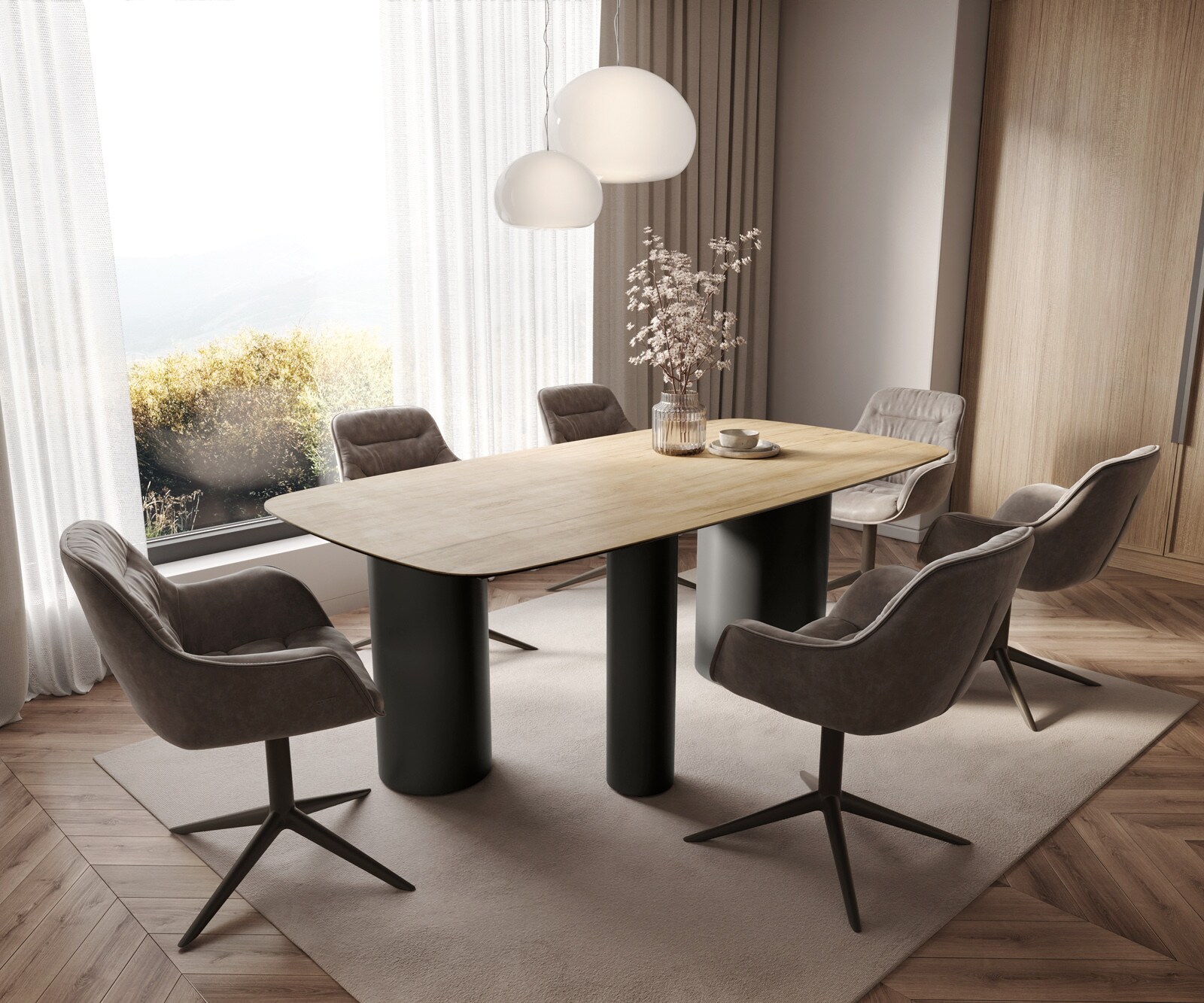 Table à manger Edge Boot 200x100 céramique Laminam® Sabbia chêne coloré Troa métal noir 7