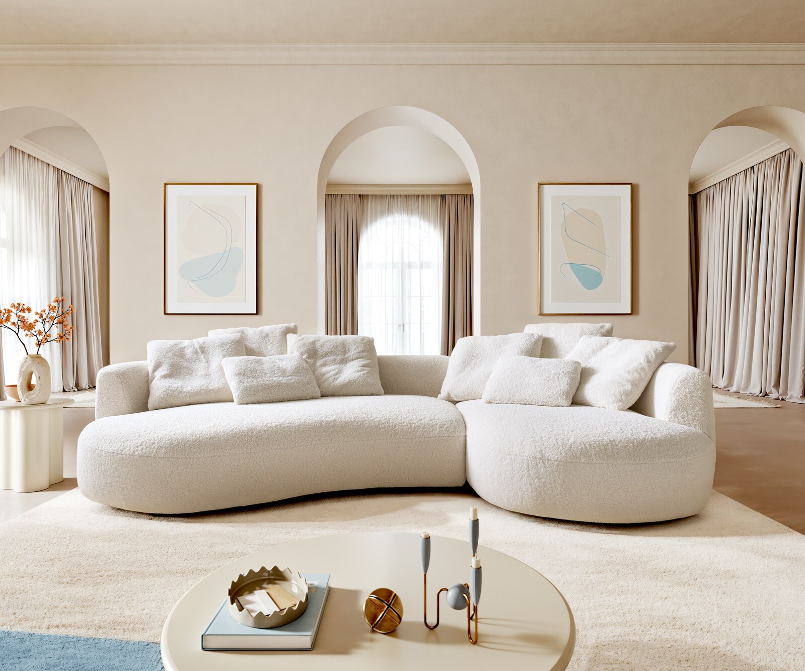 Grand-canapé Edina 330 x 170 cm, tissu peluche beige 1