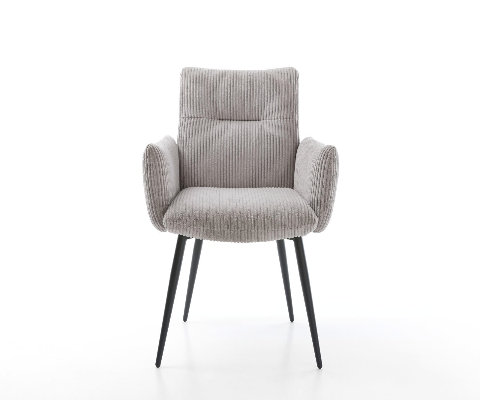 Chaise-de-salle-à-manger Jova-Flex avec accoudoirs côtelé gris argenté 4 pieds coniques noir ressorts ensachés 2