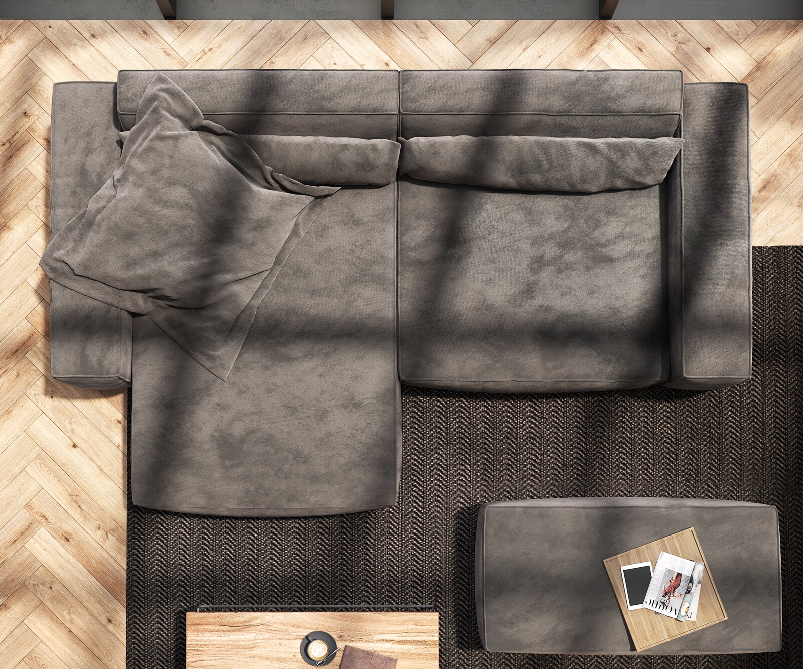Canapé d'angle Sirpio XL 270x170 cm Microfibre Marron Kaki Recamiere variable avec Tabouret 8