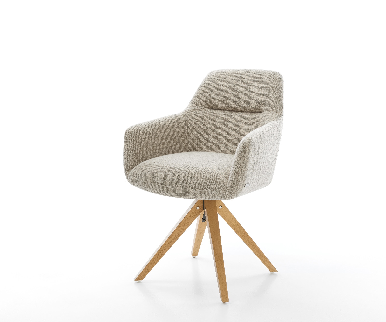 Chaise-pivotante Pejo-Flex tissu tissé doux beige pied en bois angulaire naturel pivotement sur 180° resorts ensachés 1