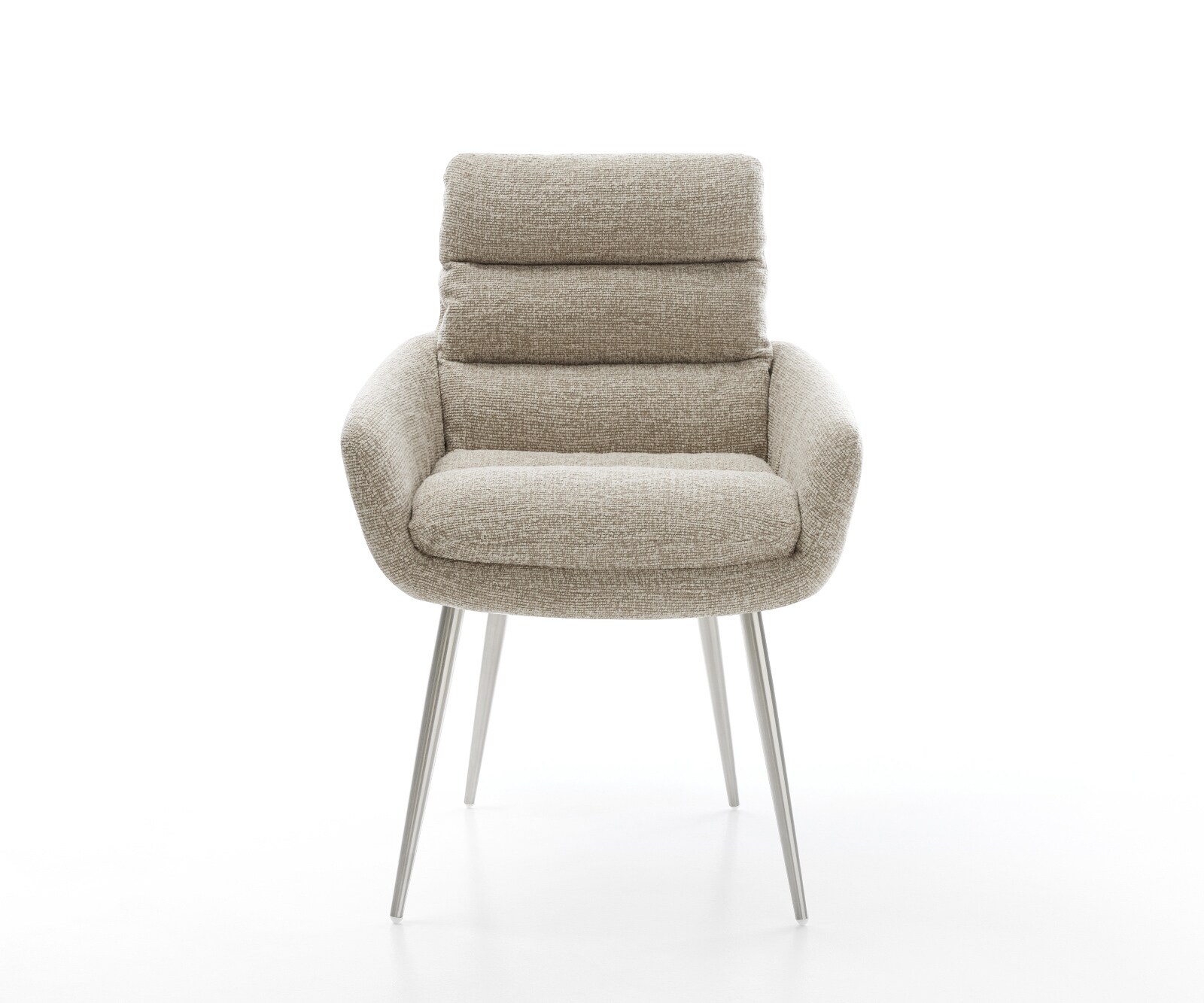 Chaise-de-salle-à-manger Abelia-Flex avec accoudoirs tissu tissé doux beige 4 pieds coniques acier inoxydable 2