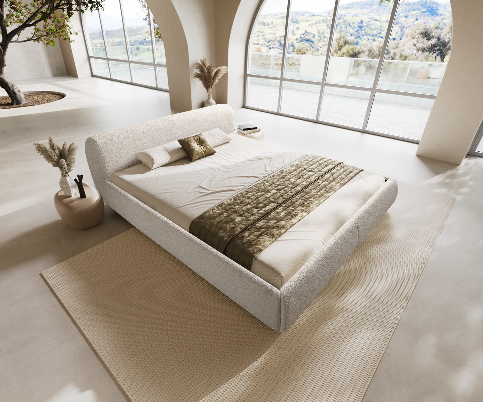 Cadre-de-lit rembourré Shona 180x200 cm Bouclé Crème-Blanc 4