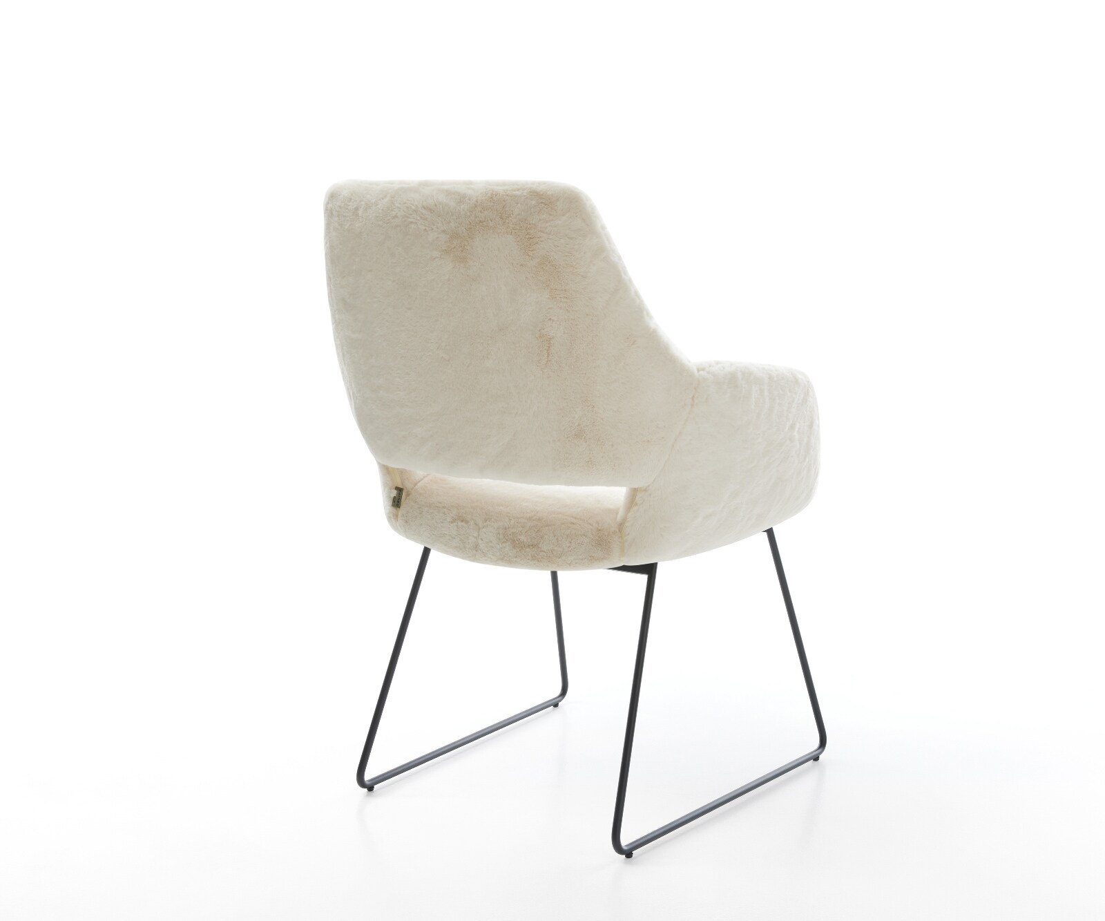 Chaise-de-salle-à-manger Yago-Flex avec accoudoirs peluche crème-blanc pied trapèze noir resorts ensachés 5