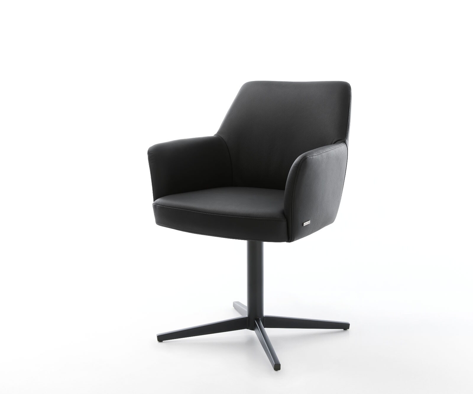 Chaise-pivotante Xana-Flex avec accoudoirs cuir de vache noir pied de chaise 4 branches noir pivotement sur 360° ressorts ensachés