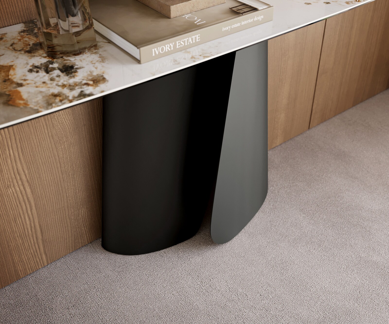Console Edge forme bateau 180x40 cm Céramique Minas Melange Weiß-Beige Livos Métal Noir 5