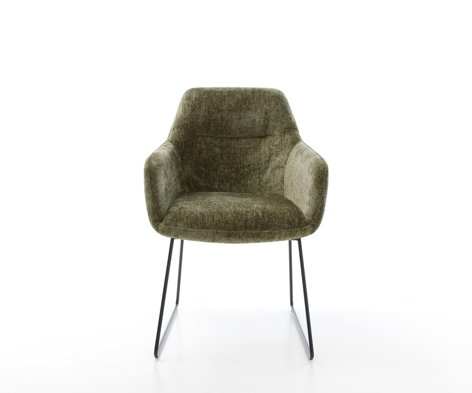 Chaise-de-salle-à-manger Pejo-Flex chenille olive pied trapèze noir ressorts ensachés 1