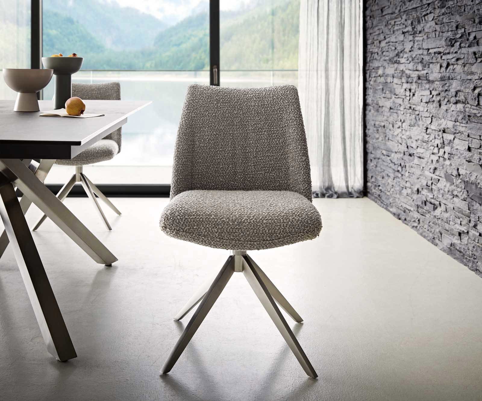 Chaise-pivotante Elso-Flex bouclé gris argenté pied croisé large acier inoxydable brossé pivotement sur 360° ressorts ensachés 1 Chaise-pivotante Elso-Flex bouclé gris argenté pied croisé large acier inoxydable brossé pivotement sur 360° ressorts ensachés 1