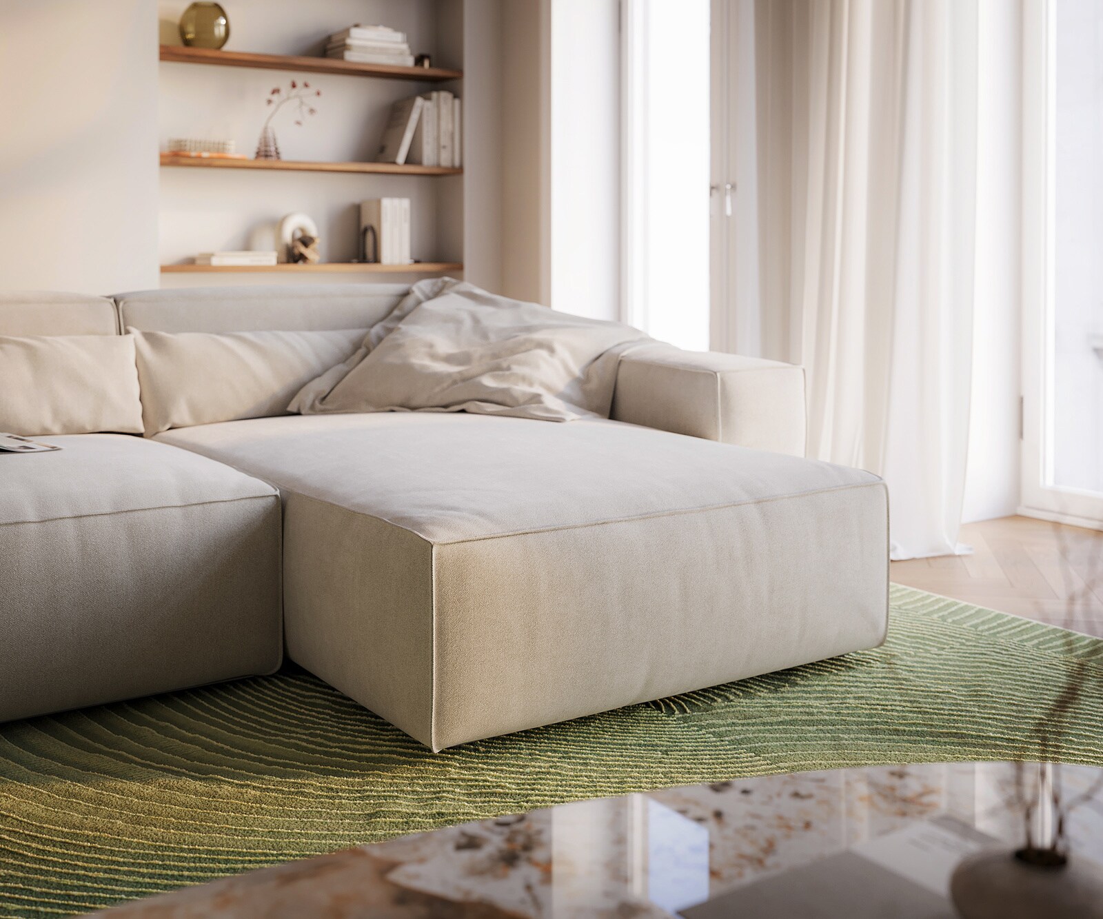 Canapé d'angle Sirpio XL 270x170 cm Tissu texturé doux Beige Méridienne modulable 5