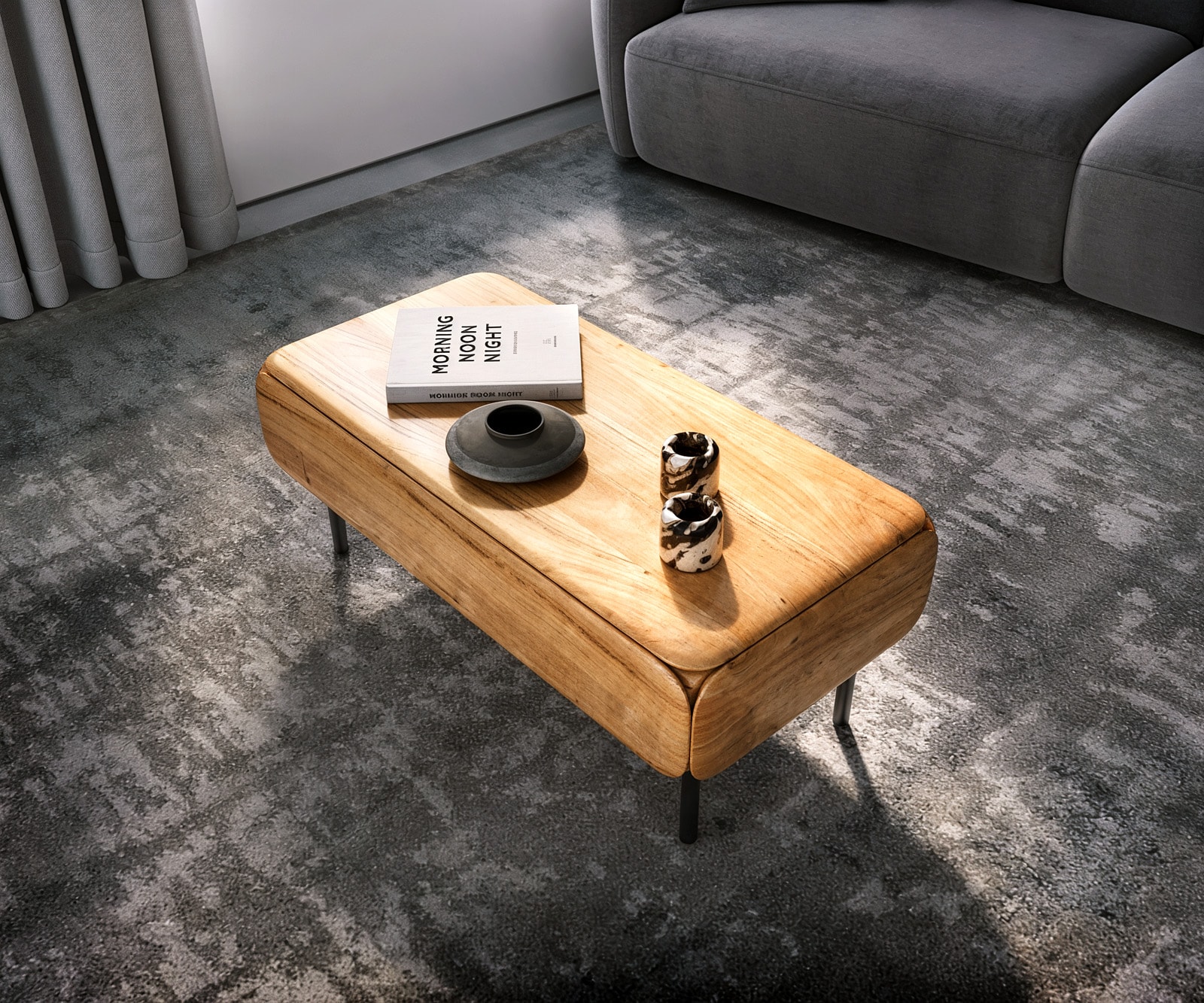 Table-basse Shavani 100x50 cm acacia naturel 1 tiroir abattantes métal noir 4