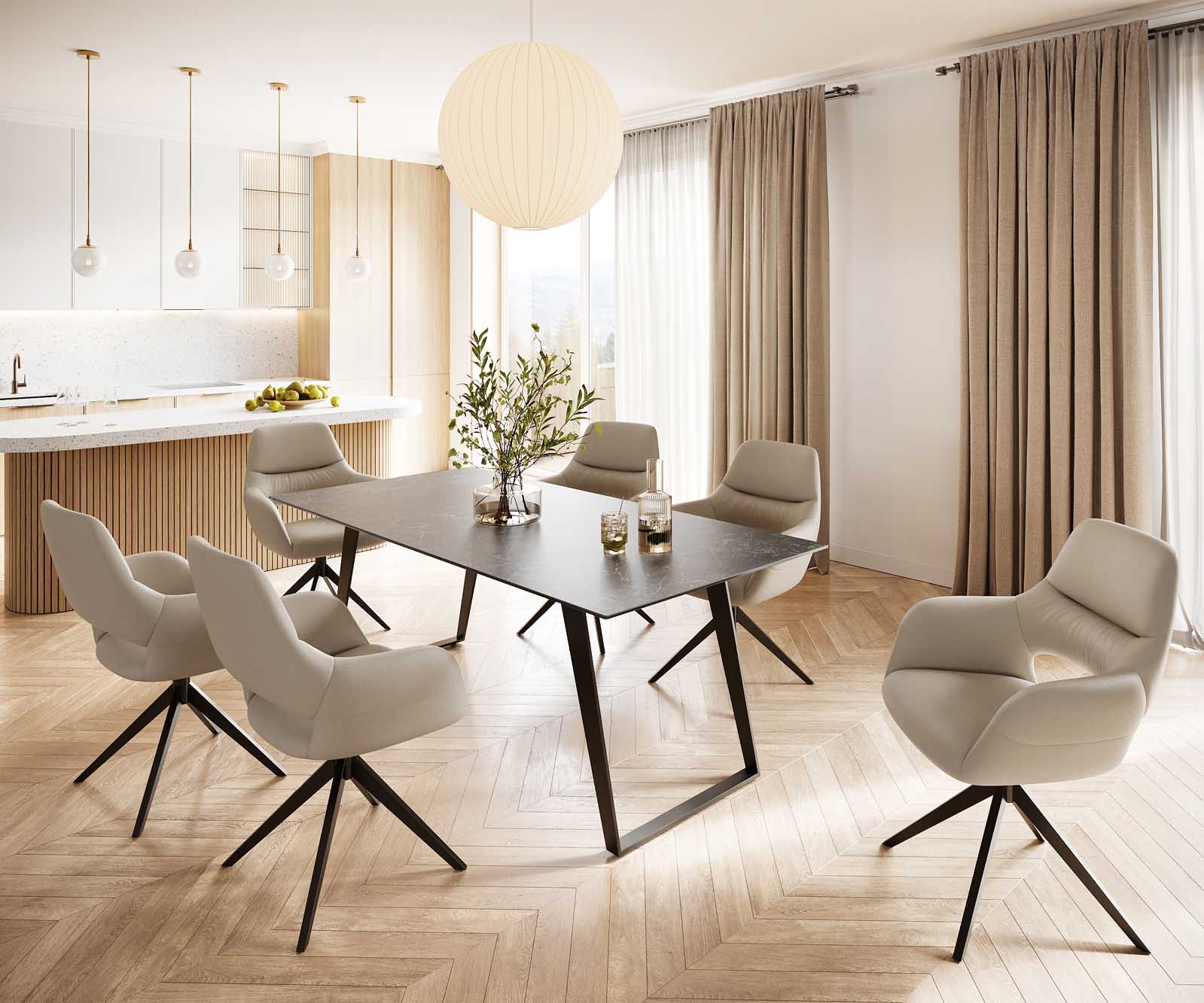 Table-à-manger Edge 200x100 céramique Laminam® nero greco gris métal oblique noir 6