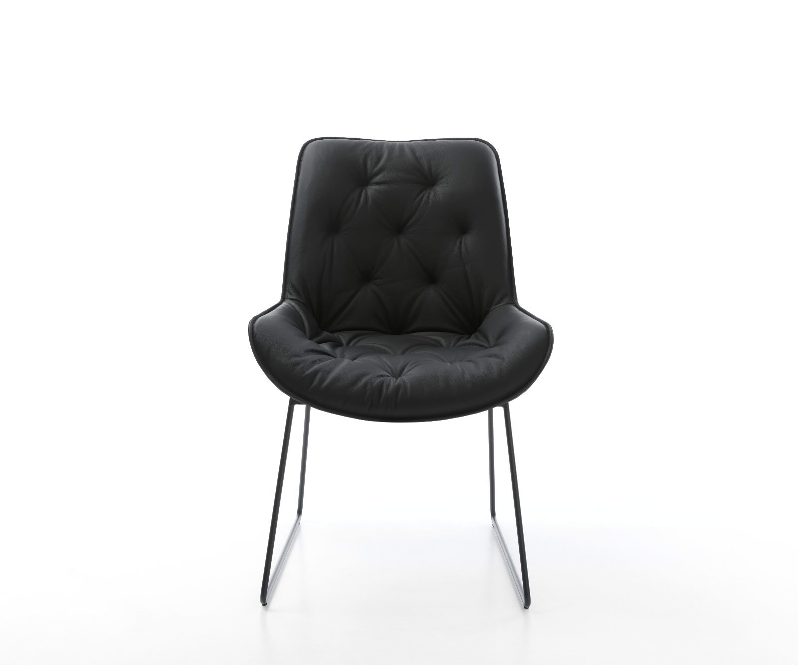 Chaise-de-salle-à-manger Taimi-Flex cuir de vache noir pied trapèze noir 2 Chaise-de-salle-à-manger Taimi-Flex cuir de vache noir pied trapèze noir 2