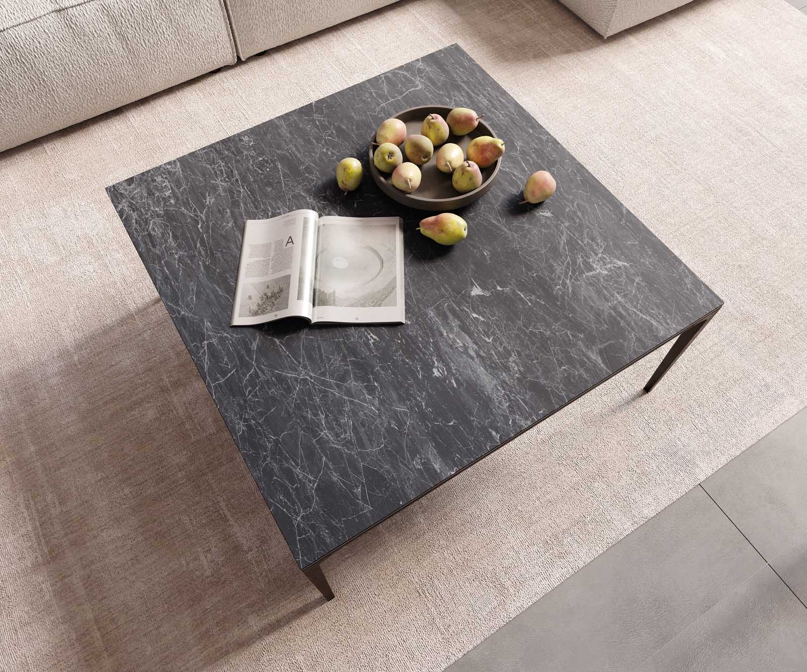 Table-basse Levente 85x85 cm Céramique Laminam®Nero Greco Gris Piétement Métal Noir 4