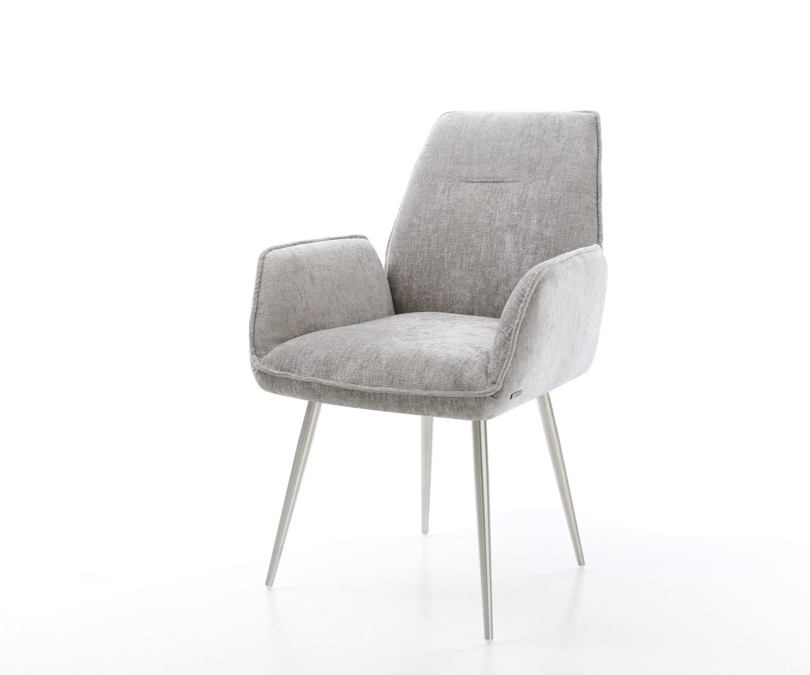Chaise-de-salle-à-manger Zoa-Flex chenille gris argenté 4 pieds coniques acier inoxydable brossé ressorts ensachés