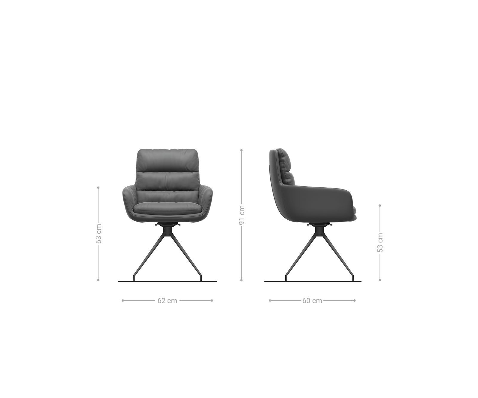 Chaise-de-salle-à-manger Abelia-Flex avec accoudoirs velours gris pied croisé conique acier inoxydable brossé 6