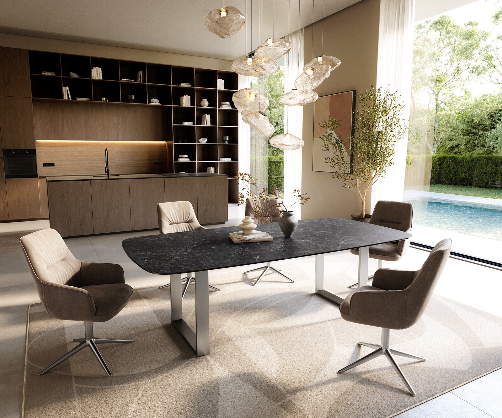 Table à manger Edge Boot 240x120 cm Céramique Laminam® Nero Greco Anthracite Acier inoxydable Schmal 5