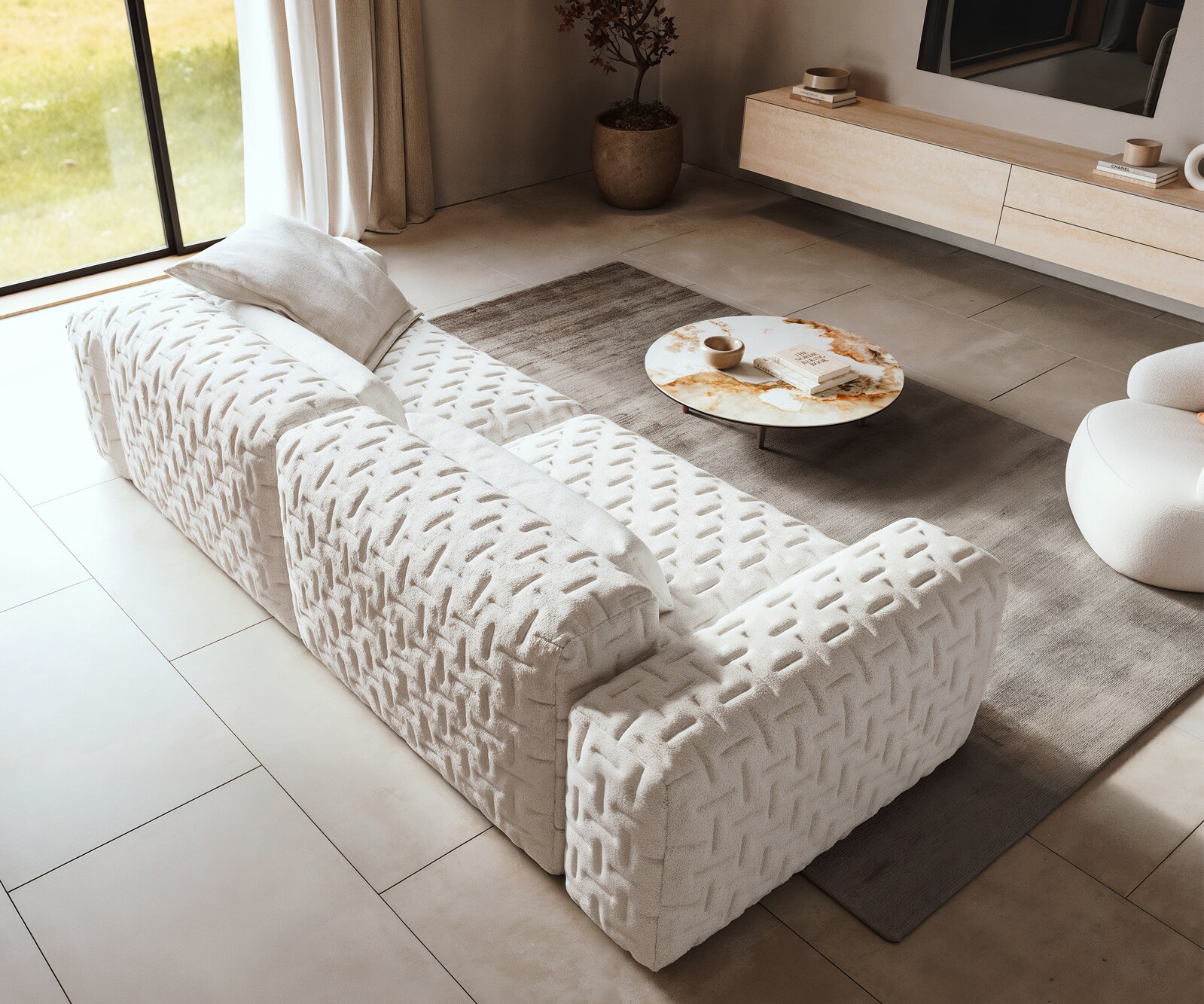 Bigsofa Freestyle 280x110 cm Bouclé doux Beige matelassé 3