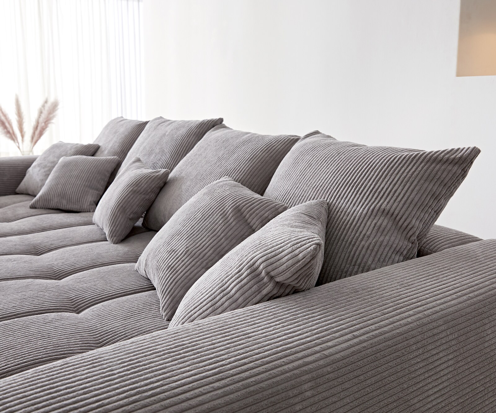 Canapé-d'angle Josea 300x220 cm velours côtelé gris argenté méridiènne gauche 6