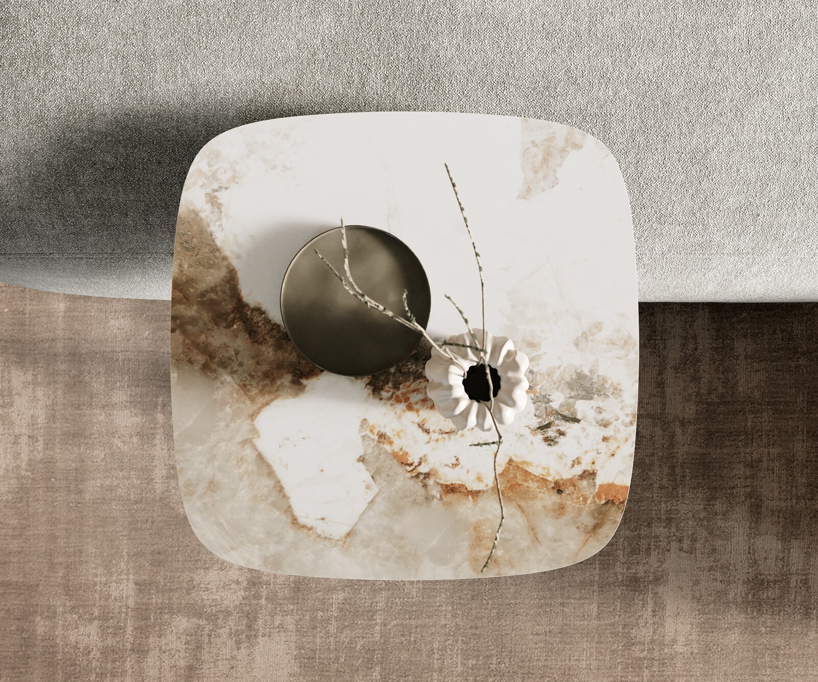 Table basse Edge Boot 50x50 cm céramique Minas Melange Eleny Metall finition effet titane 4