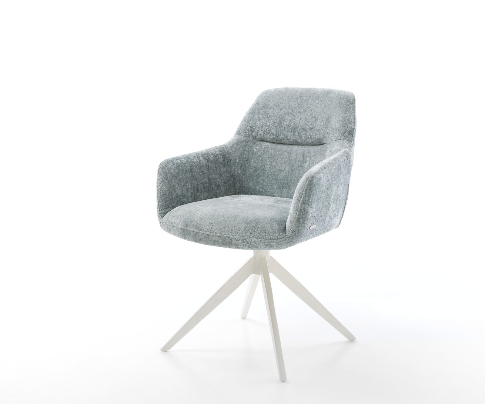 Chaise-pivotante Pejo-Flex chenille bleu pastel pied croisé large blanc pivotement sur 360° fonction bascule ressorts ensachés