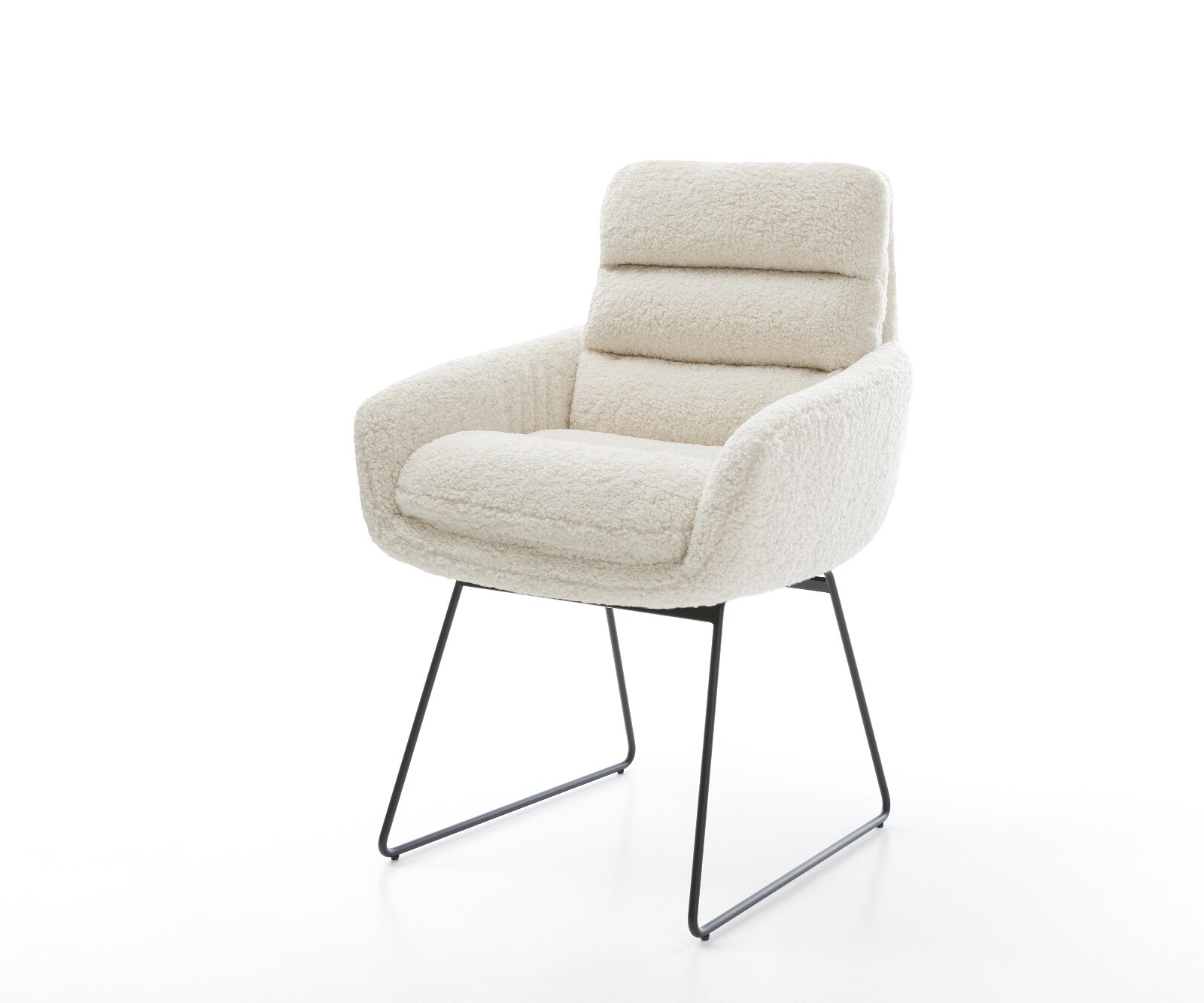 Chaise-de-salle-à-manger Abelia-Flex avec accoudoirs tissu teddy beige pied trapèze noir