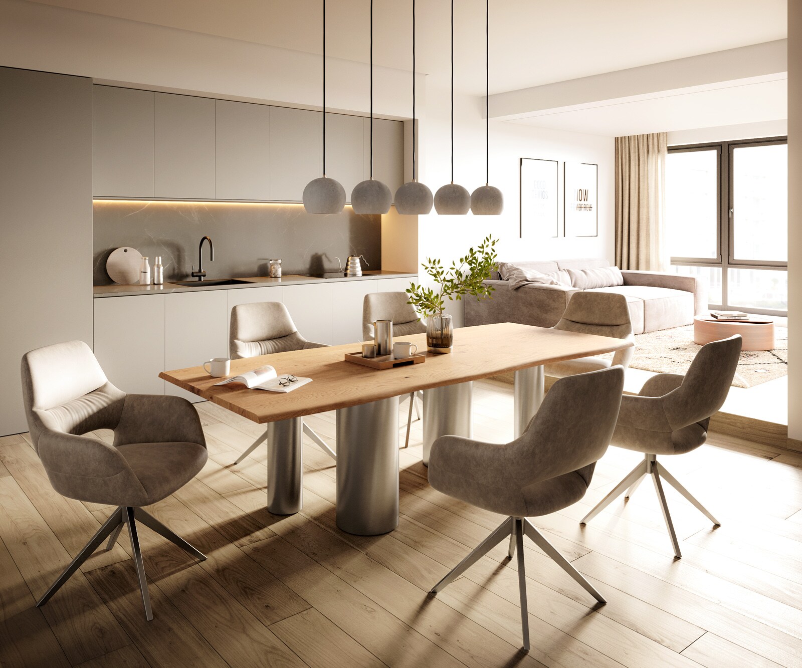 Table à manger Edge 260x100x2,5-3 Chêne Nature Pilier Acier inoxydable brossé Live-Edge 5