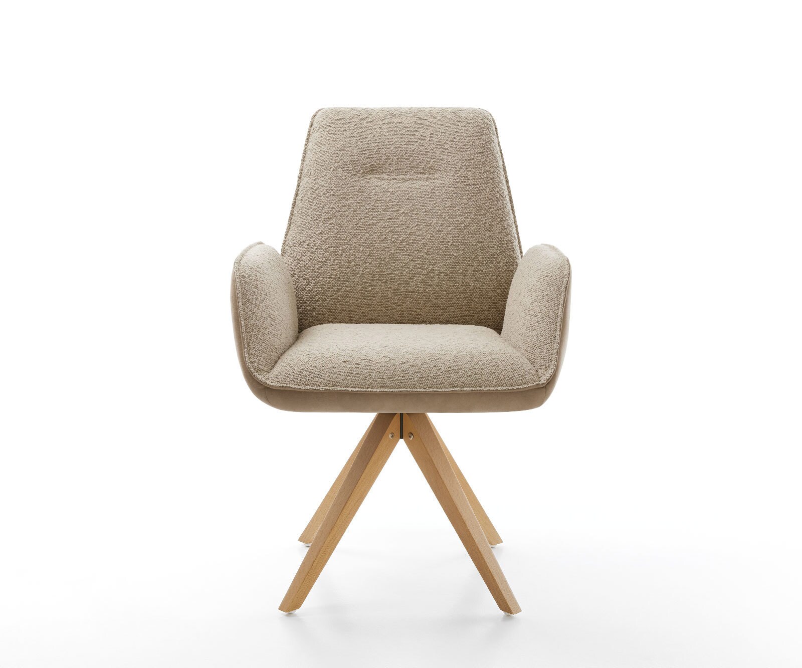 Chaise-pivotante Zoa-Flex tissu mixte couleur boue pied en bois angulaire blanc pivotement sur 180° ressorts ensachés 1