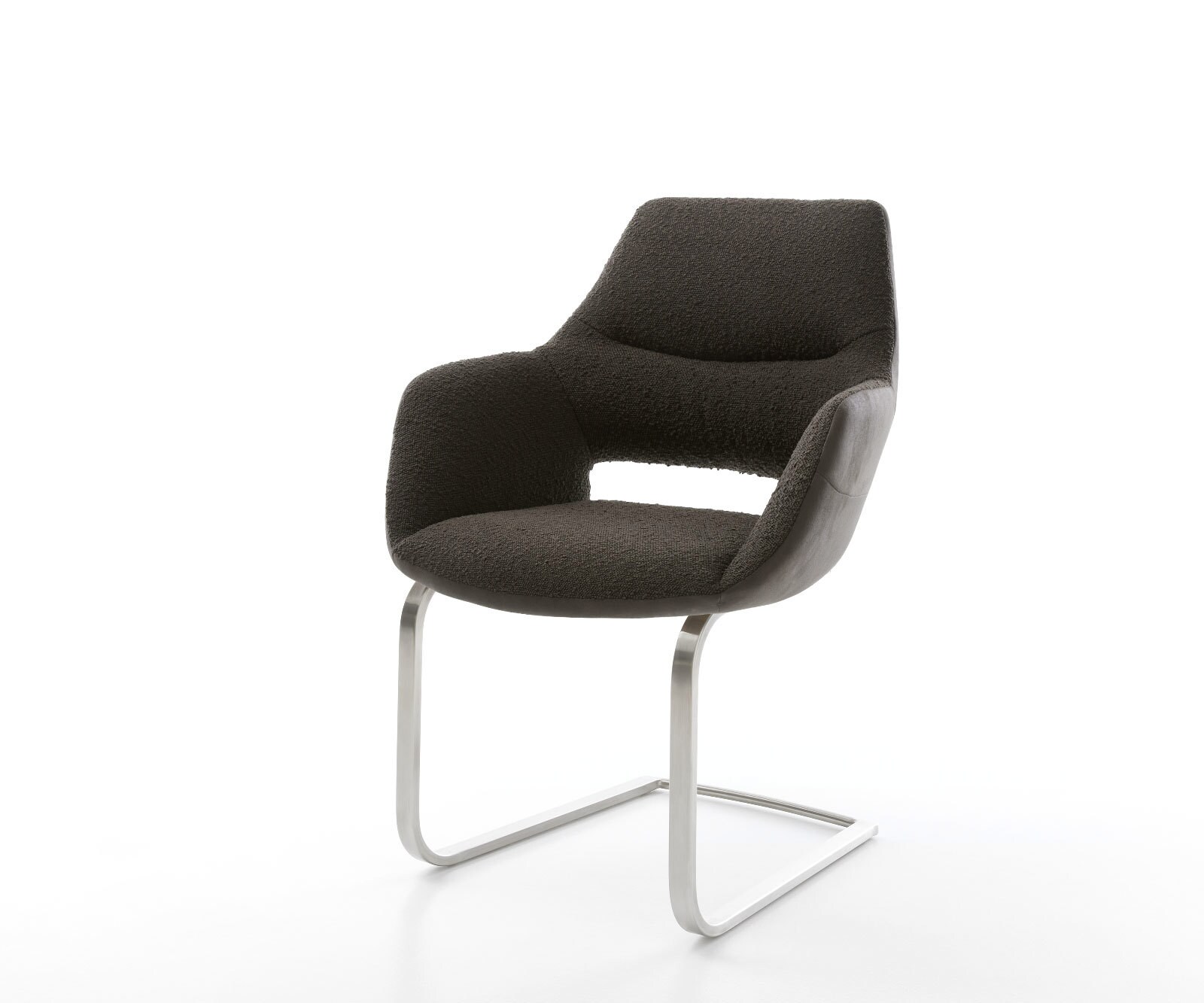 Cantilever Yago-Flex avec accoudoirs tissu mixte noir pied cantilever plat acier inoxydable brossé ressorts ensachés