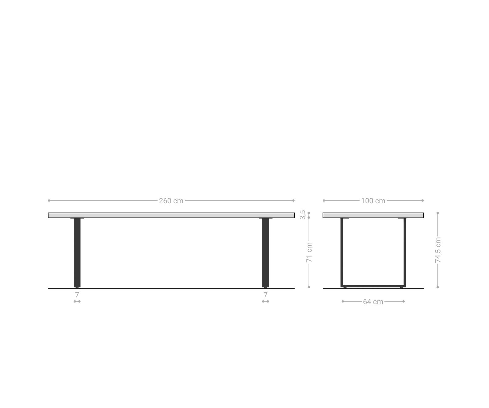 Table à manger Edge 260x100 acacia platine cadre traîneau noir Live-Edge 6