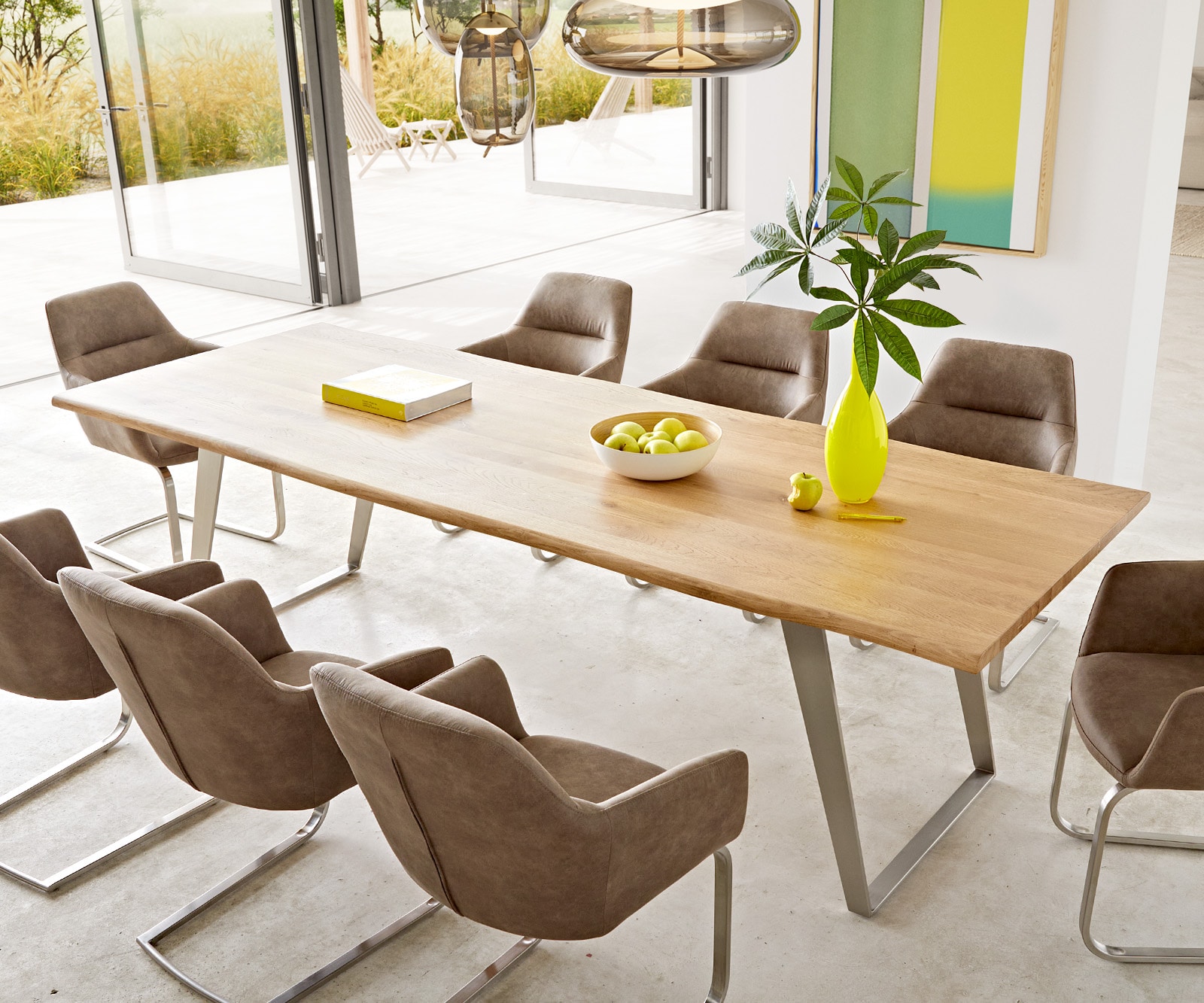 Table à manger Edge 260x100x2,5-3 chêne nature acier inoxydable inclinée Live-Edge Table à manger Edge 260x100x2,5-3 chêne nature acier inoxydable inclinée Live-Edge