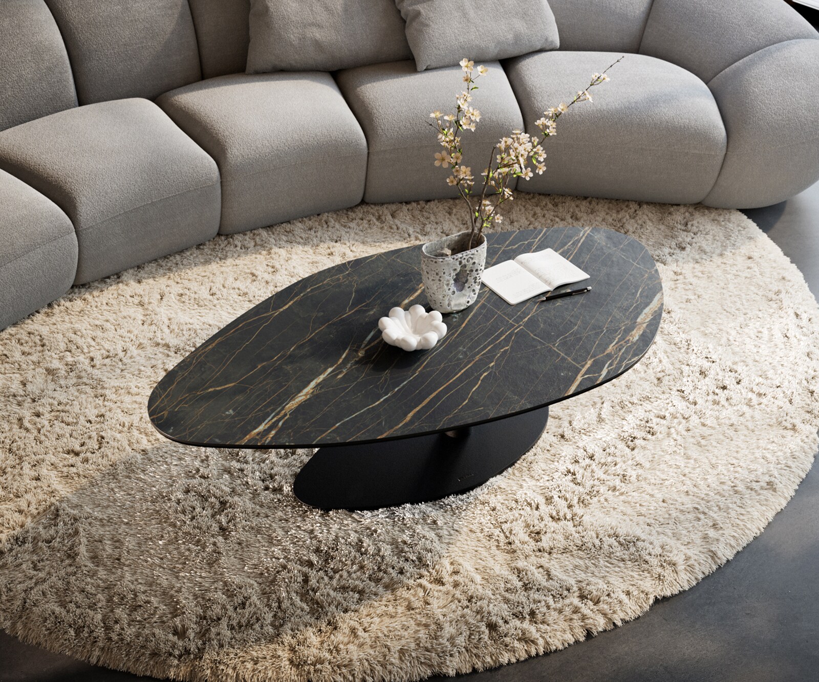Table basse Edge Organique 140x76 cm céramique Laminam® Noir Desir brun Vibany métal noir 4