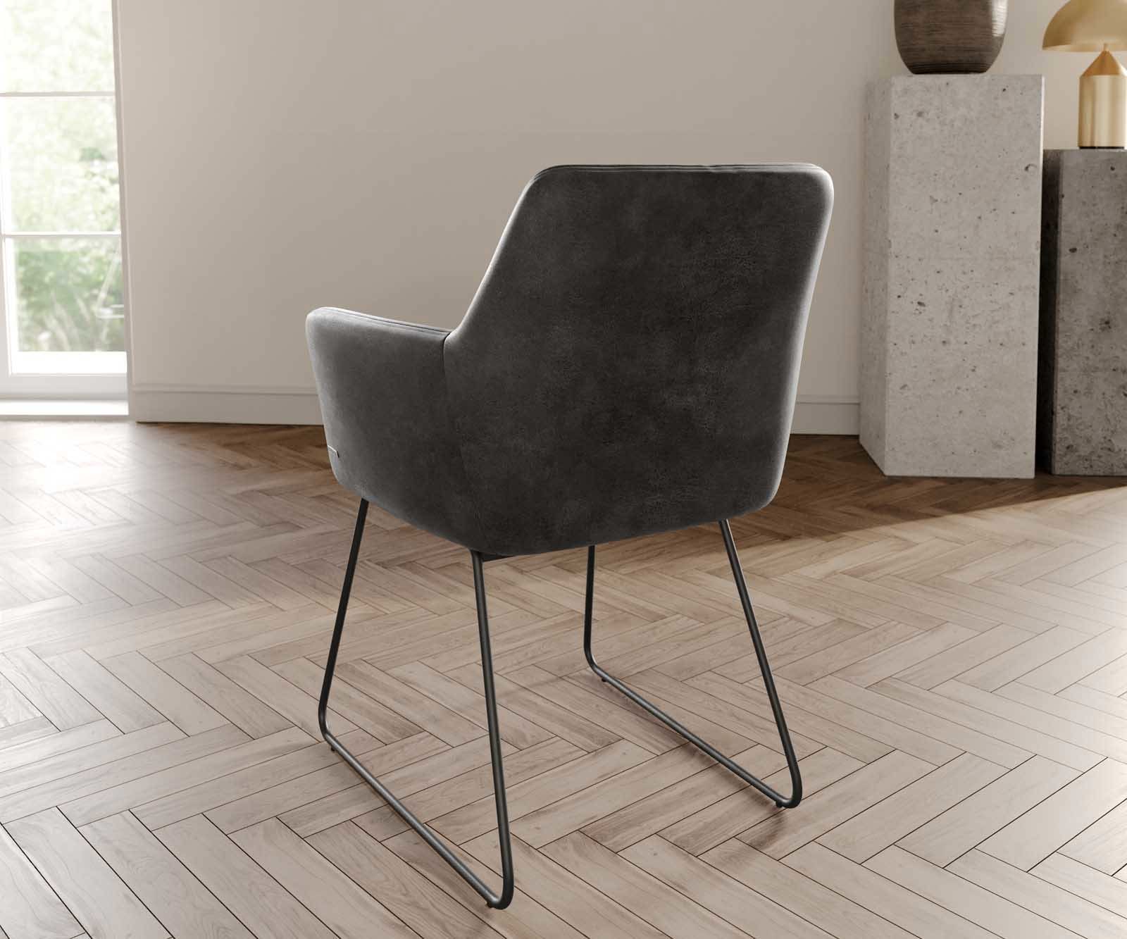 Chaise-de-salle-à-manger Xana-Flex avec accoudoirs microvelours anthracite vintage pied trapèze noir ressorts ensachés 3 Chaise-de-salle-à-manger Xana-Flex avec accoudoirs microvelours anthracite vintage pied trapèze noir ressorts ensachés 3