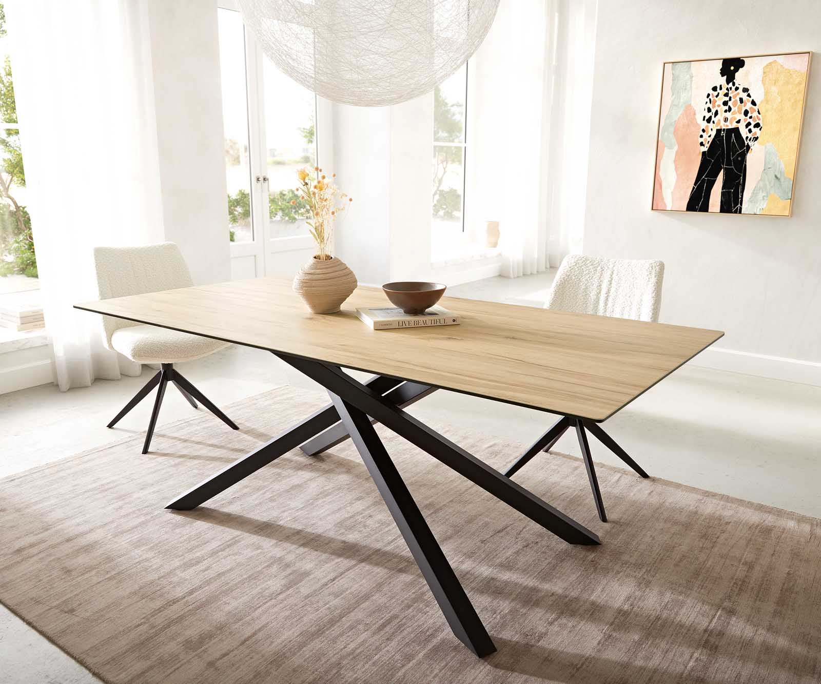 Table à manger Edge 200x100 céramique Laminam® Sabbia couleur chêne cadre croisé rectangulaire noir 1 Table à manger Edge 200x100 céramique Laminam® Sabbia couleur chêne cadre croisé rectangulaire noir 1