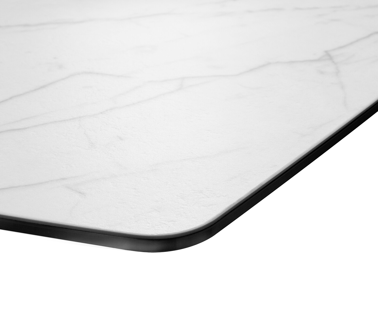 Table-à-manger Edge forme Boot 200x100cm Laminam® céramique blanc pieds milieu acier plat argent 4