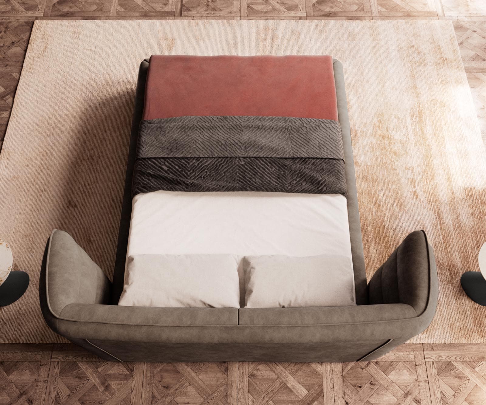 Sommier rembourré Simea 140x200 cm microfibre taupe vintage 6 Sommier rembourré Simea 140x200 cm microfibre taupe vintage 6