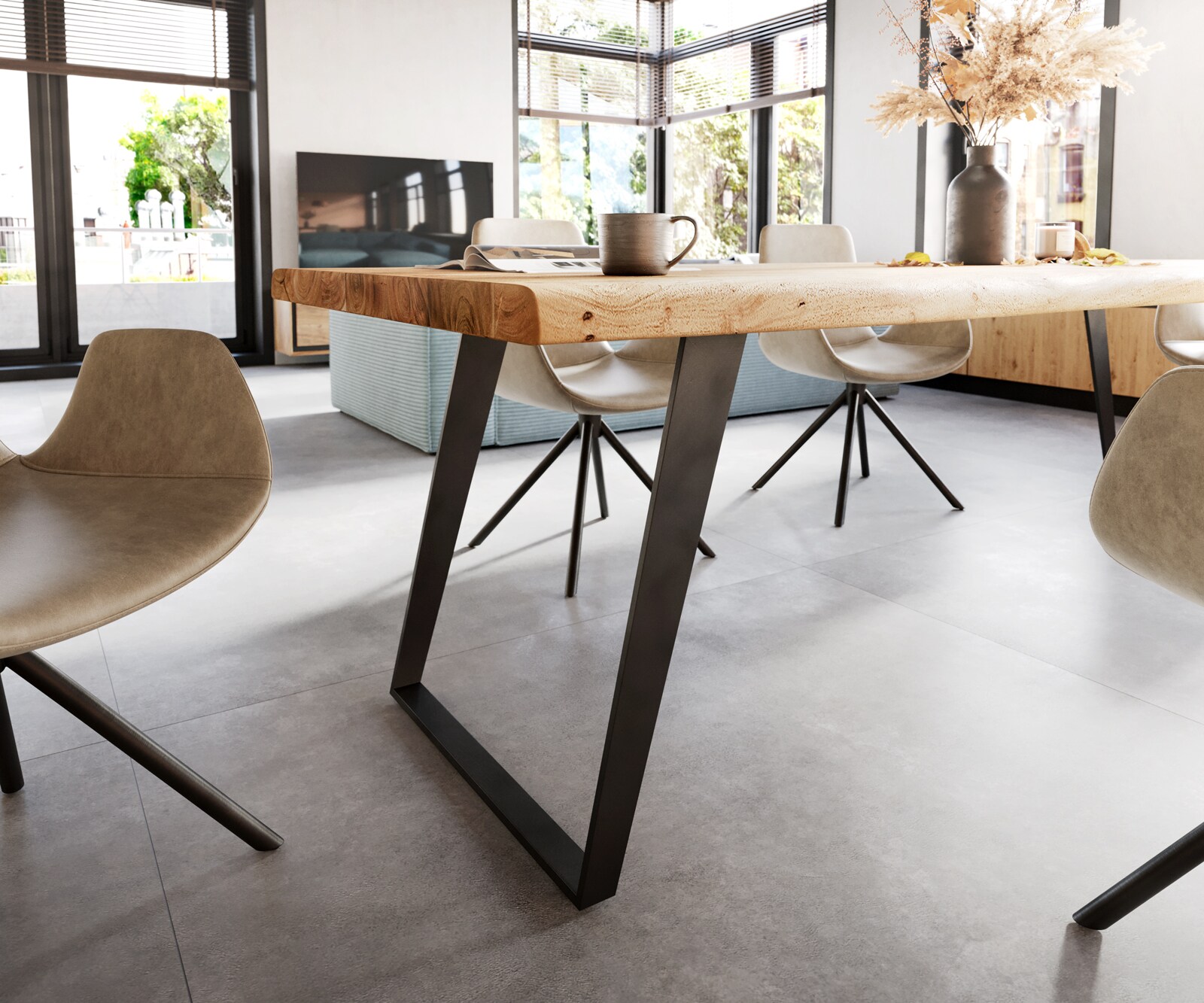 Table-à-manger Edge 260x100 XL acacia nature métal incliné Live-Edge 5