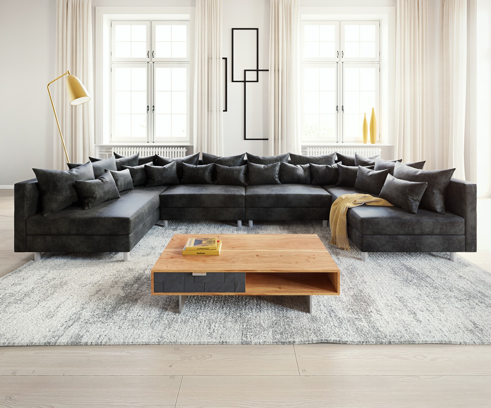 Canapé Clovis XL anthracite salon modulaire optique antique 1