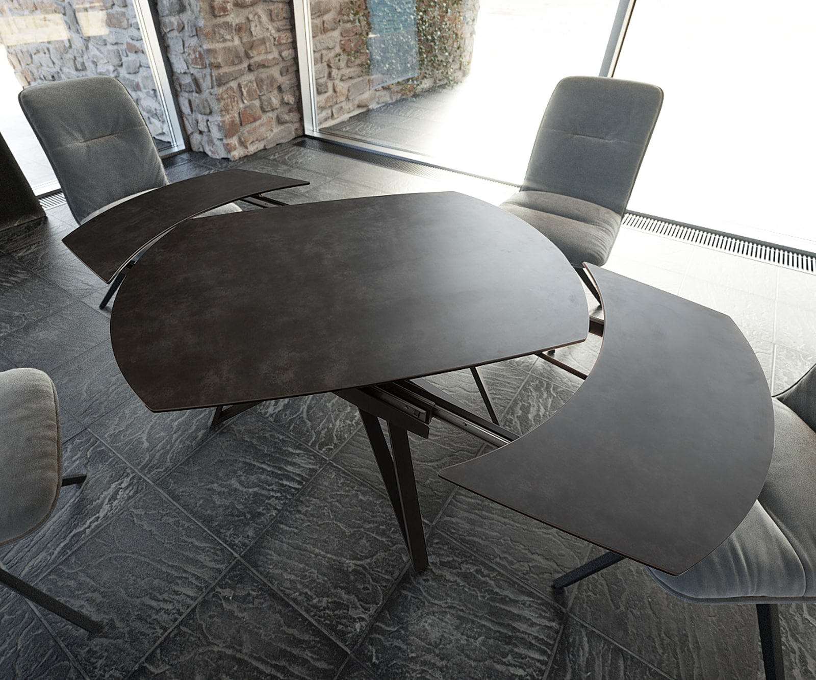 Table-manger Carlow 130/200x95 cm céramique gris métal extensible 2 Table-manger Carlow 130/200x95 cm céramique gris métal extensible 2