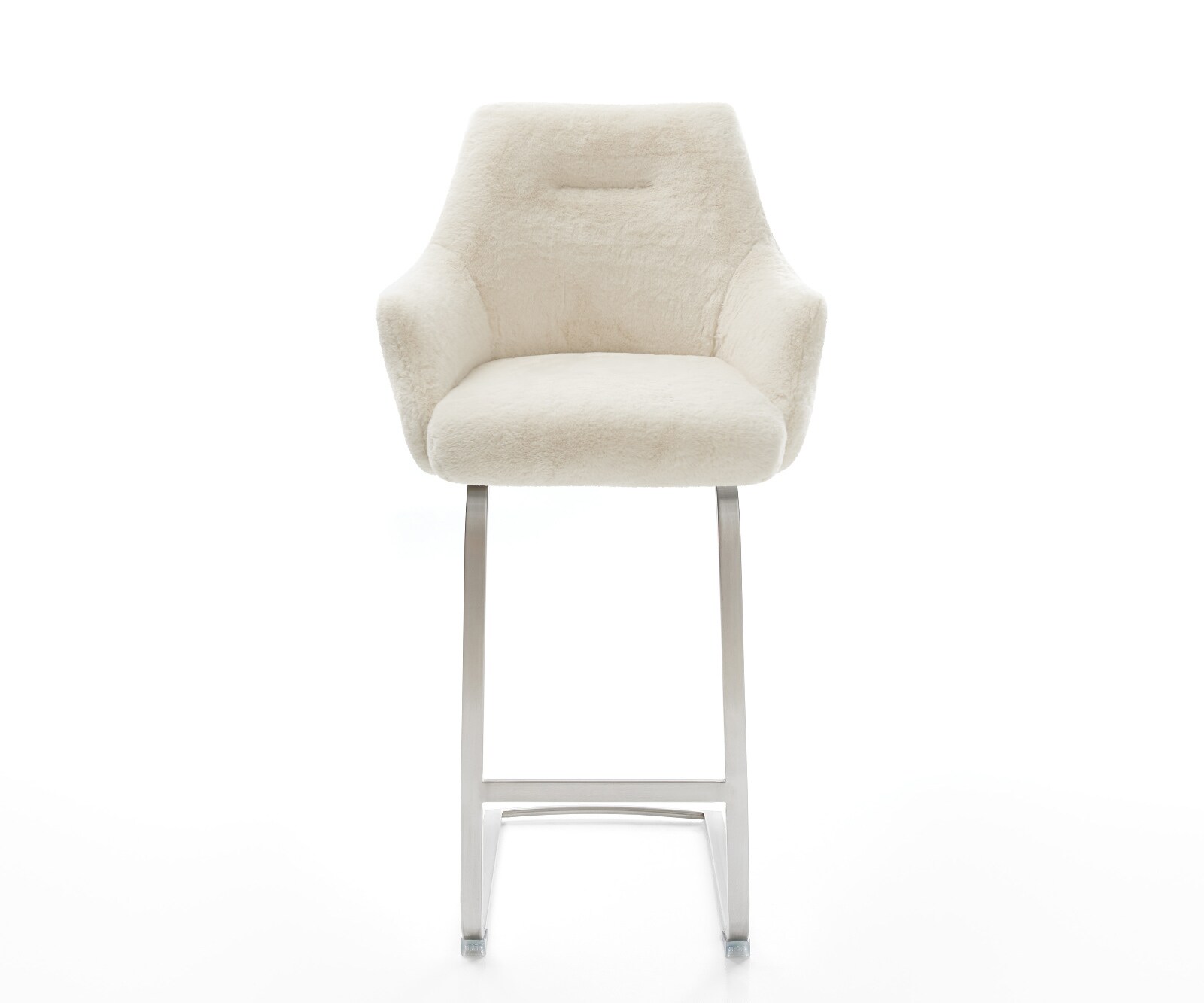 Chaise-de-bar Alja-Flex Peluche Crème-blanc Pied cantilever acier inoxydable Argent Ressort ensaché 1